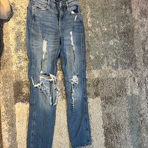 Hollister Women's High Rise Ripped Blue Jeans